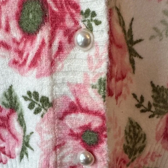 CeCe White and Pink Floral Button-Front Cardigan - Picture 4 of 7